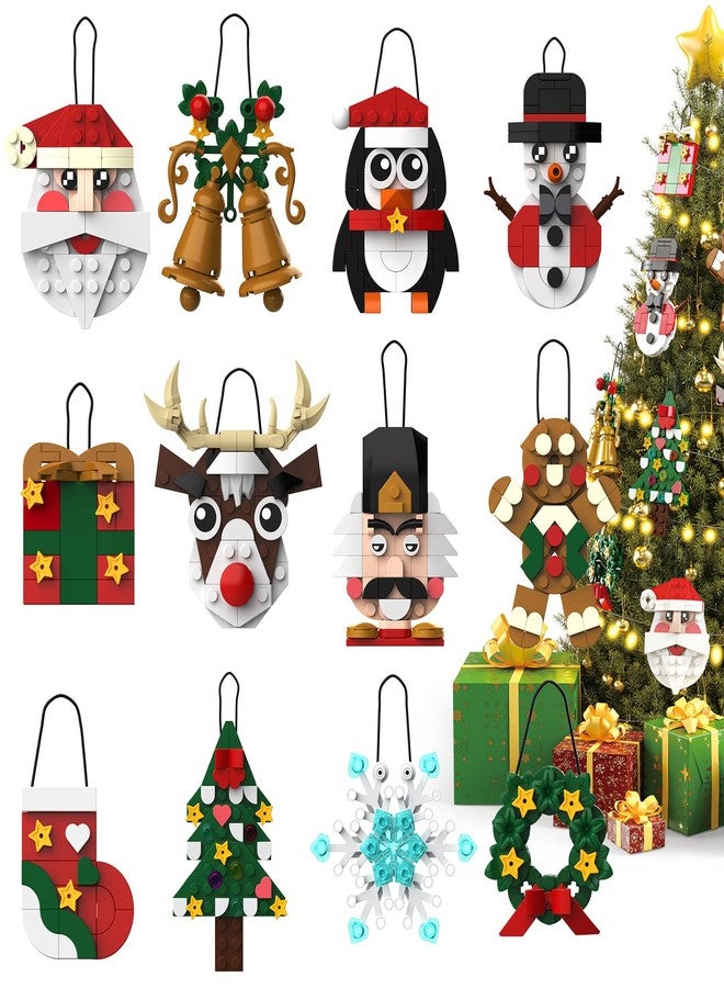 MOONTOY Christmas Ornaments Building Blocks Set,12 PCS Christmas Ornaments Building Kit, Santa, Snowman, Reindeer, Christmas Tree, Snowflake, Stocking, Stocking Stuffers Decor Toys Gifts for Boys Girls Kids - Image 1